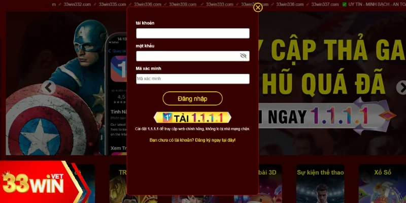 Đăng nhập nhà cái 33WIN trên website