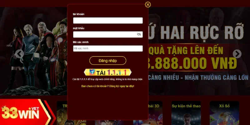 Đăng nhập tài khoản vào web nạp tiền 33WIN